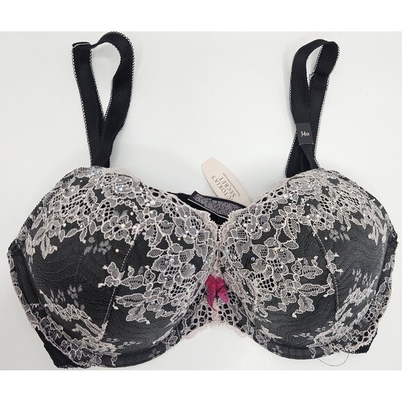 Victoria Secret Very Sexy Push Up Bra Lace Shine Rhinestone Strap 34D NWT - Picture 1 of 8